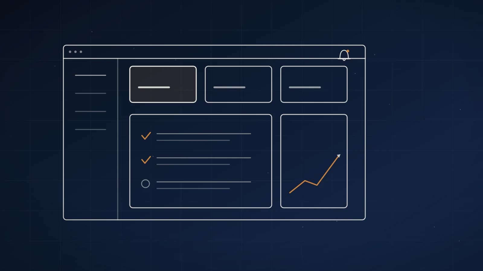 Illustration: Dashboard mit Karten, Aufgabenliste und Benachrichtigungs-Glocke