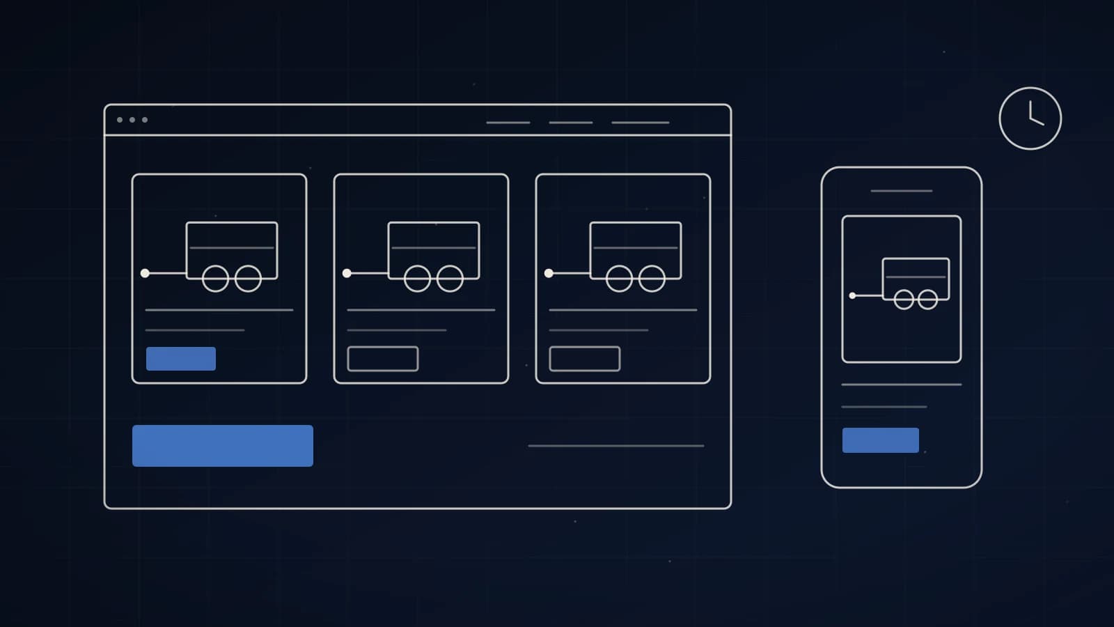Illustration: Website mit Anhänger-Flotte als Karten, daneben die mobile Ansicht