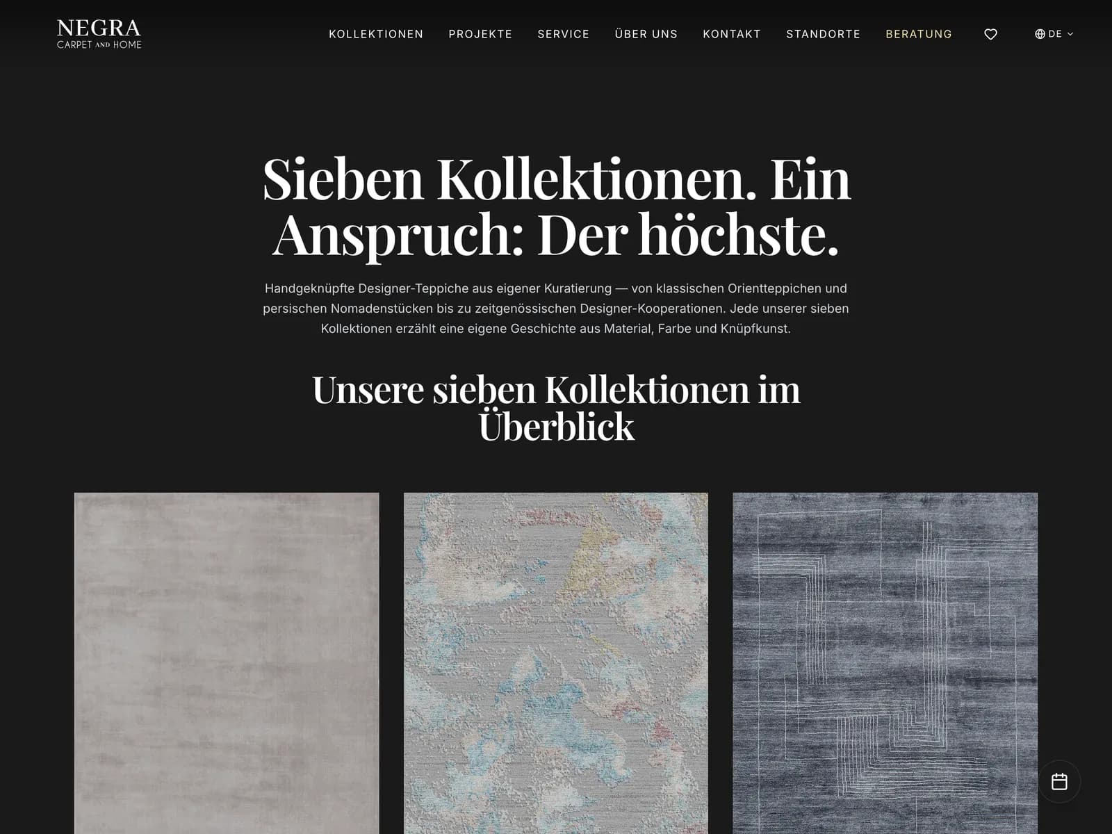 Screenshot: Kollektionsübersicht mit den sieben NEGRA-Kollektionen