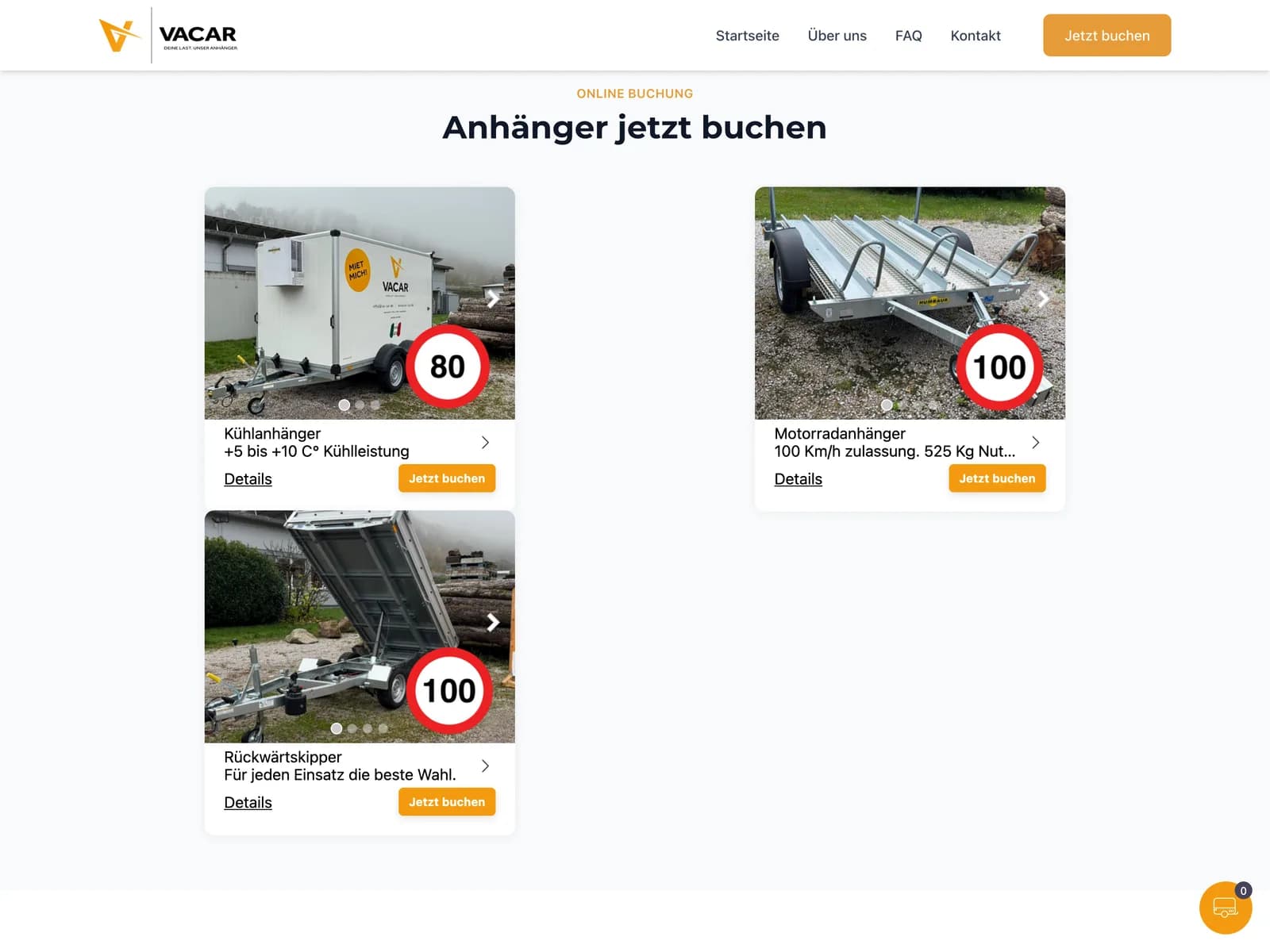 Screenshot: Online-Buchung mit eingebettetem Rentware-Widget und Warenkorb